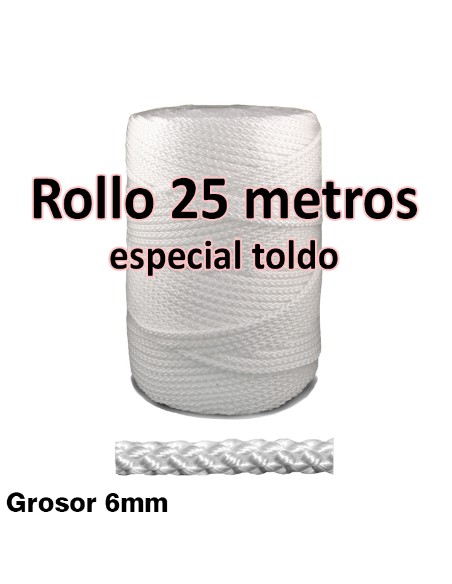 CUERDA CORDEL GRANITO NYLON TRENZADO DE 6 ROLLO 25 METROS PARA TOLDOS ALTA CALIDAD