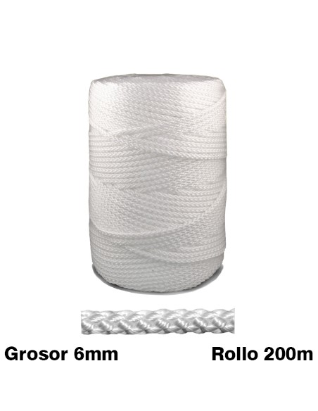 CUERDA CORDEL GRANITO NYLON TRENZADO DE 6 *BLANCA* 200 METROS  ESPECIAL TOLDO