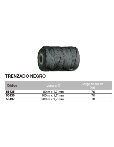 Bobina de cuerda de atirantar de polipropileno trenzado NEGRO 100 m. x 2mm