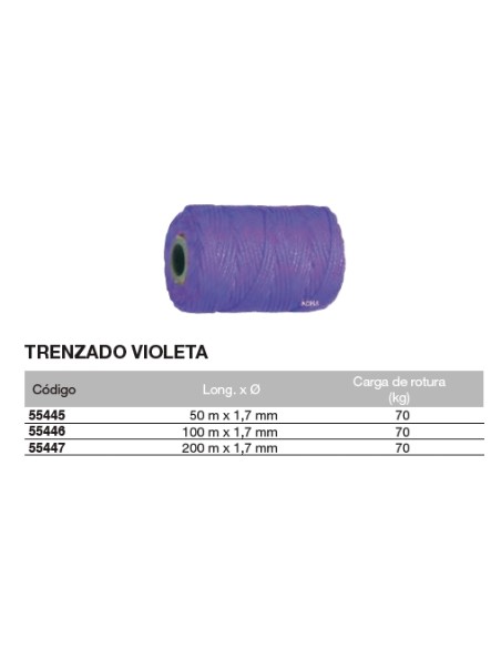 Bobina de cuerda de atirantar de polipropileno trenzado VIOLETA 50 m. x 1,7mm