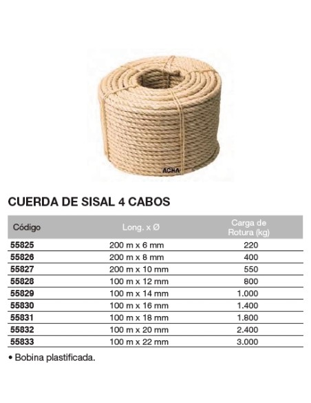 Bobina de cuerda de sisal. 4 Cabos 200 m. x 6mm