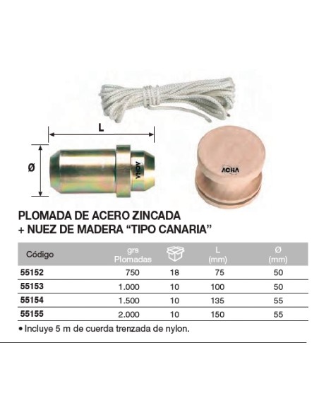 Plomada de acero zincada "TIPO CANARIA"+Nuez di