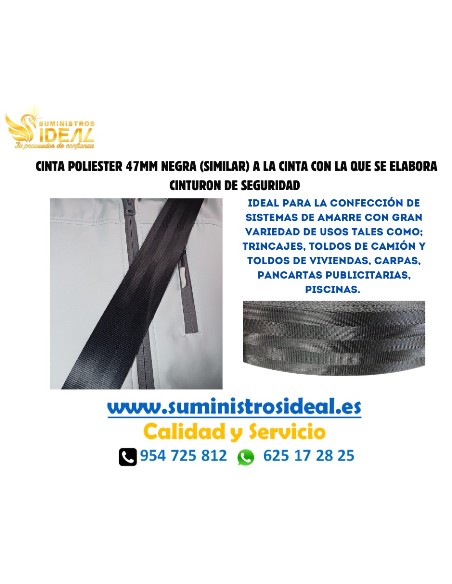 CINTA POLIESTER 47MM NEGRA TIPO CINTURON SEGURIDAD METRO<