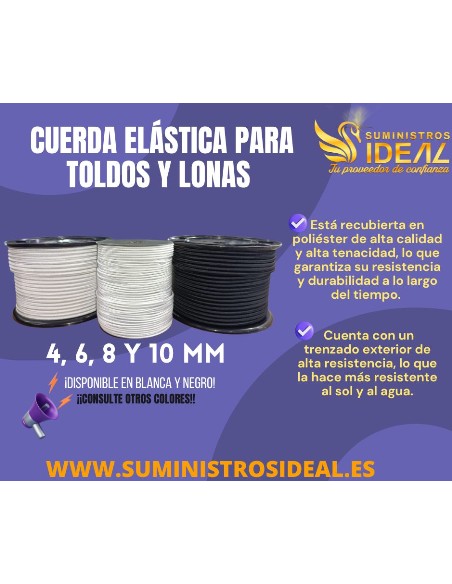 CUERDA ELASTICA PARA TOLDOS Y LONAS DE 8 TOP BLANCA (EN CAJA DE 250METROS)