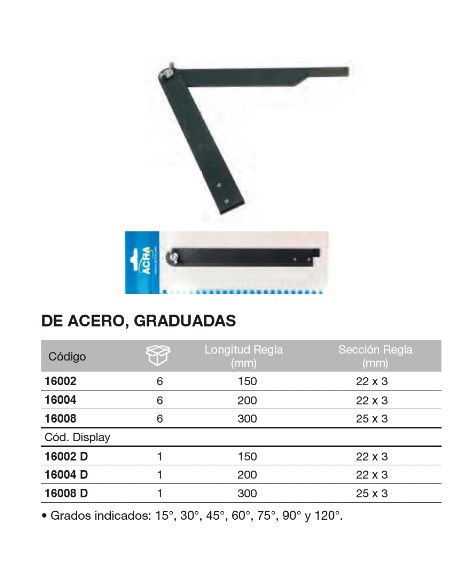 Falsa escuadra de acero cromado mate, graduada  300mm