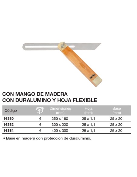 Falsa escuadra. Base de madera con duraluminio 250mm