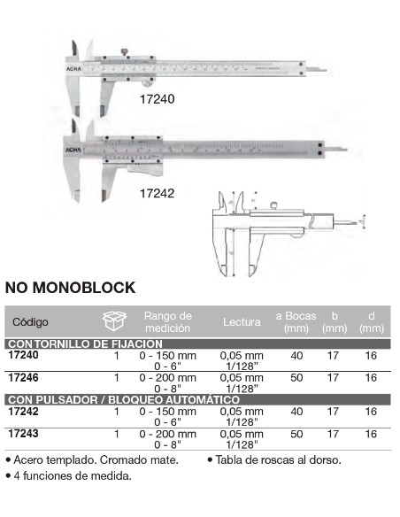 Calibre no monoblock con tornillo de fijaci