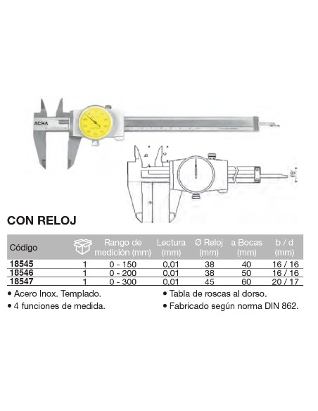 Calibre con reloj 0-150mm/Boca de 40