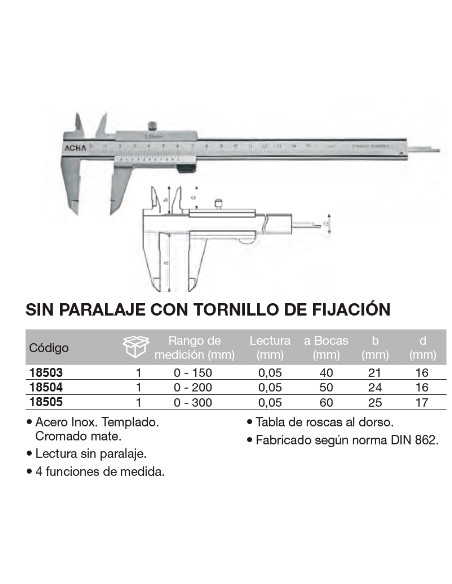 Calibre sin paralaje con tornillo de fijaci