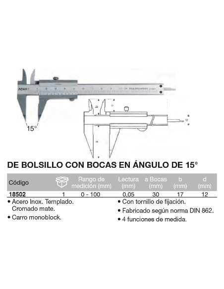 Calibre de bolsillo con bocas en 