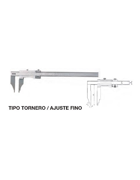 Calibre tipo tornero ajuste fino acero inox. cromado mate, templado 300 x Boca 100