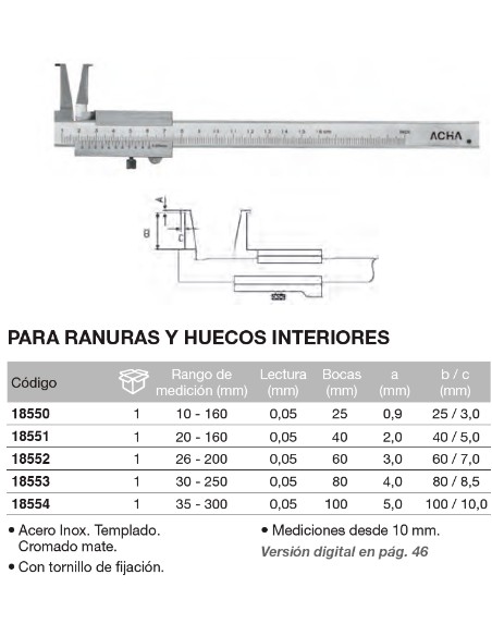 Calibre para ranuras y huecos interiores 20-160mm