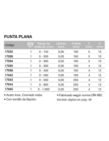 Calibre de profundidad punta plana 0-150 Puente 100