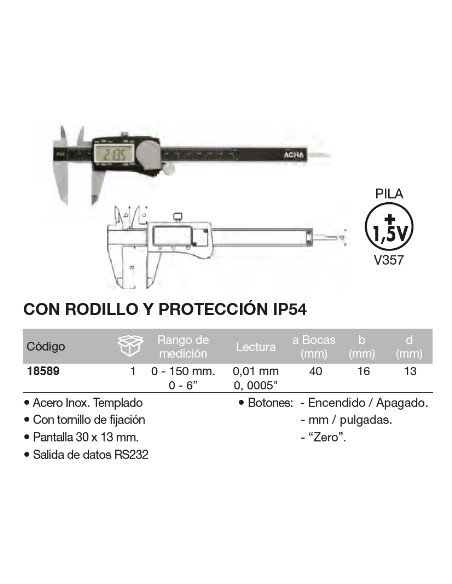 Calibre digital con rodillo con protecci