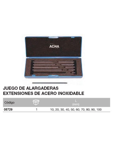 Juego con 10 Alargaderas / Extensiones de acero inox. De 10 a 100mm