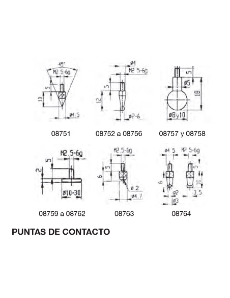 Punta de contacto para reloj comparador 