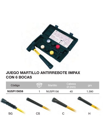 Juego Martillo antirrebote IMPAX con 6 bocas 