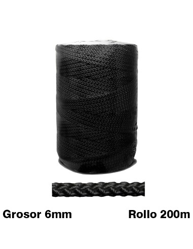 CUERDA CORDEL GRANITO NYLON TRENZADO DE 6  ROLLO *NEGRO* 200M Fabricada seg